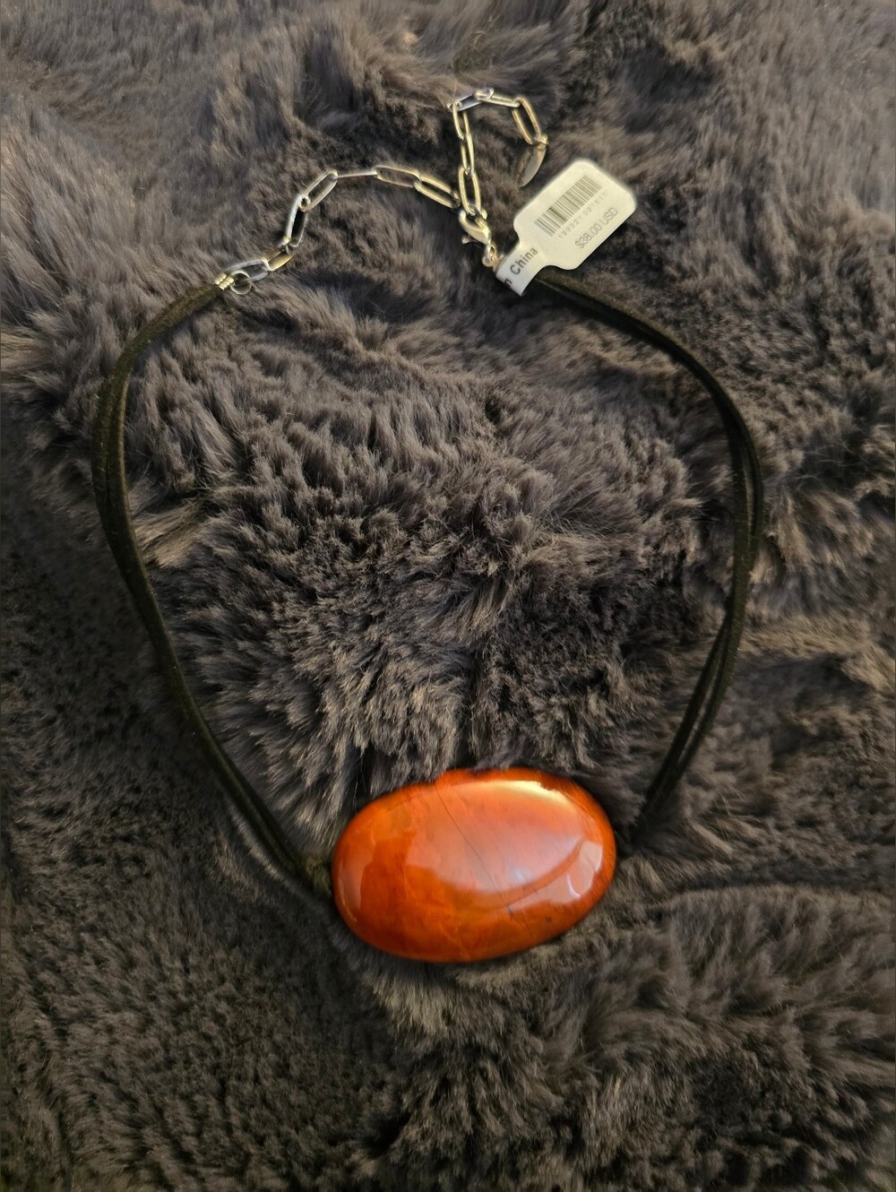 NWT! Free People, Borealis Semiprecious Stone Choker, Black/Burnt Orange, Silver